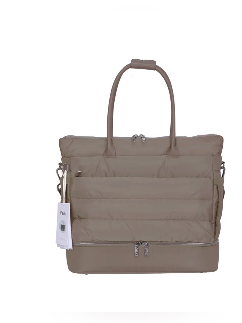 Padded Quilted Tote with Front Pocket in Taupe
